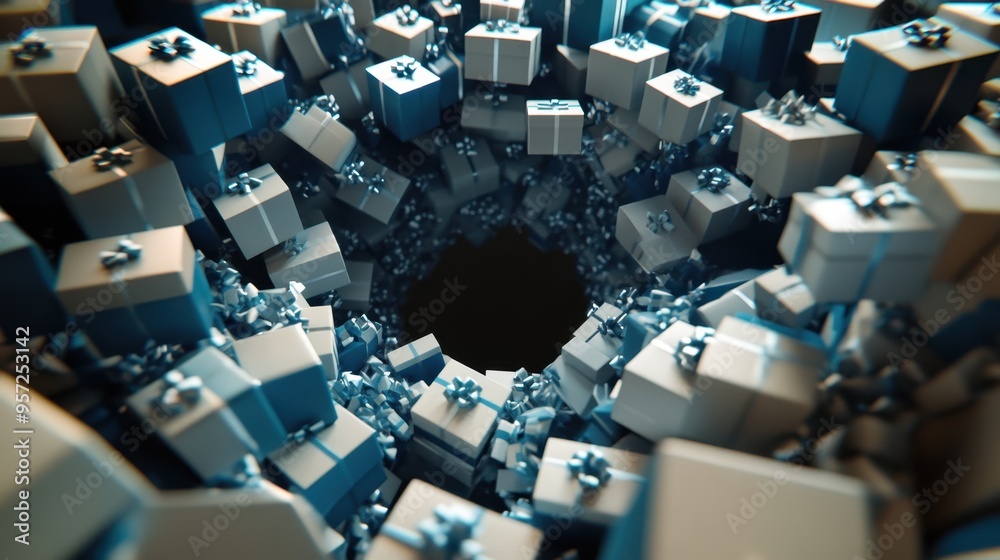 Abstract Gift Boxes Creating Vortex Effect in 3D Rendering Abstract Gift Boxes Creating Vortex Effect in 3D Rendering
