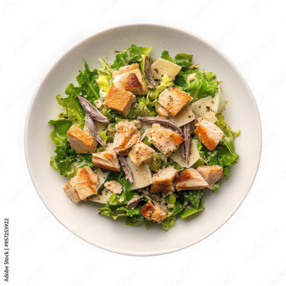 Caesar Salad with Anchovies Plate Top View Ultra Realistic UHD Photo Caesar Salad with Anchovies Plate Top View Ultra Realistic UHD Photo