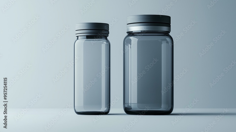 Minimalist Composition Two Glass Bottles on a White Background Front View Bottle Mockup Minimalist Composition Two Glass Bottles on a White Background Front View Bottle Mockup