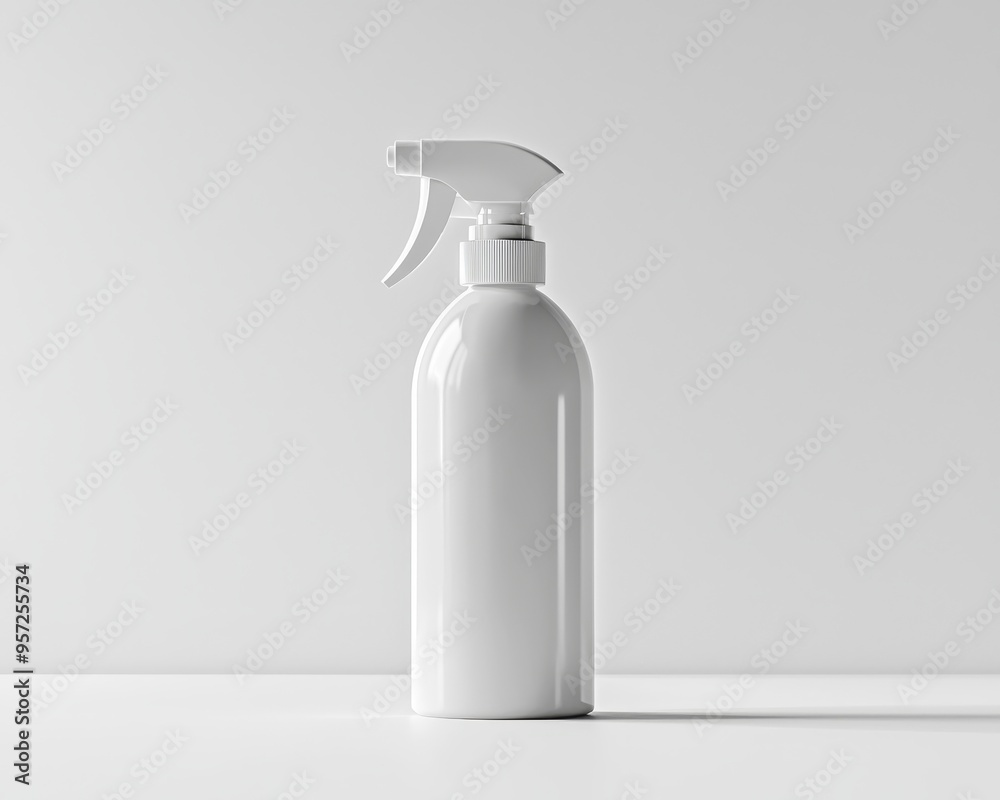 Minimalist White Spray Bottle on a Table Clean Simple and Ready for Branding Bottle Mockup