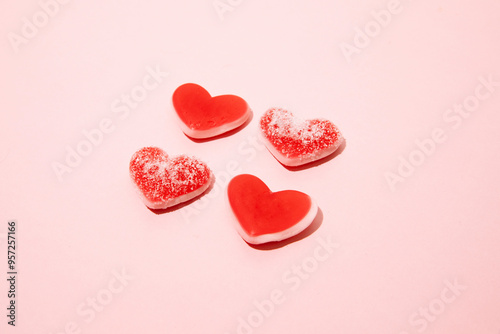 Close-up of sweet red sugar candy love romantic symbol hearts  photo