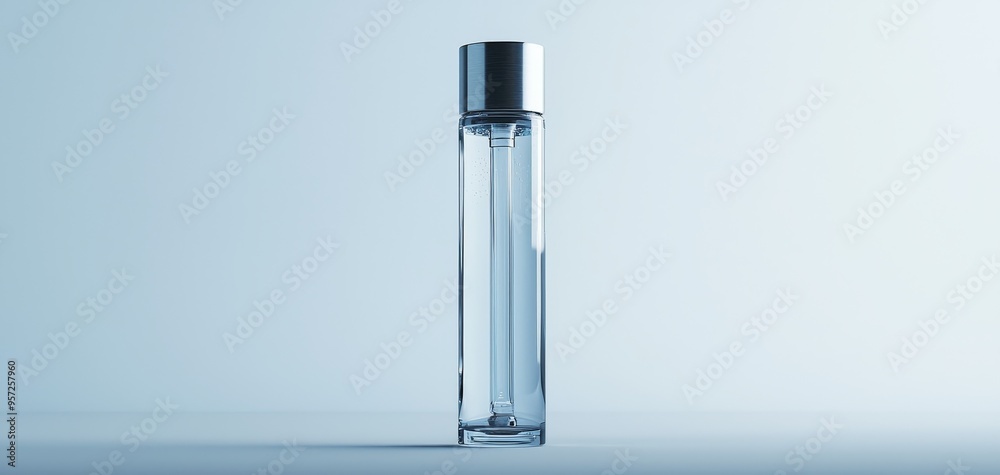 Minimalist Glass Perfume Bottle on Blue Background A Simple Elegant Composition Bottle Mockup Minimalist Glass Perfume Bottle on Blue Background A Simple Elegant Composition Bottle Mockup