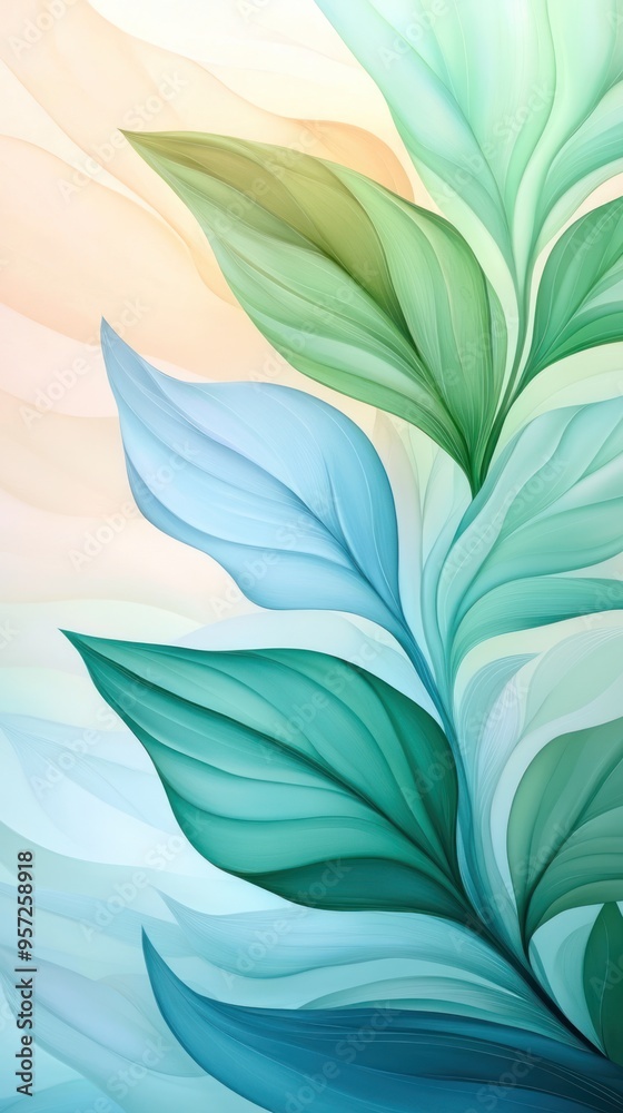 Fototapeta premium Abstract foliage design with soft pastel colors, creating a serene and calming atmosphere for nature-themed projects. watercolor style