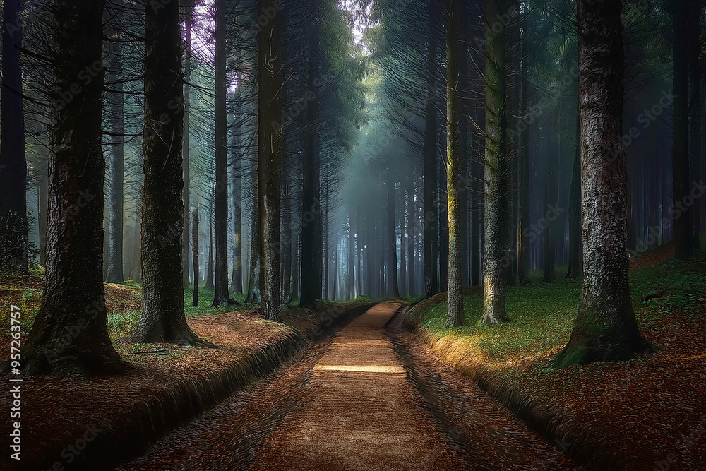 Fototapeta premium Camino rural en medio de un bosque otoñal