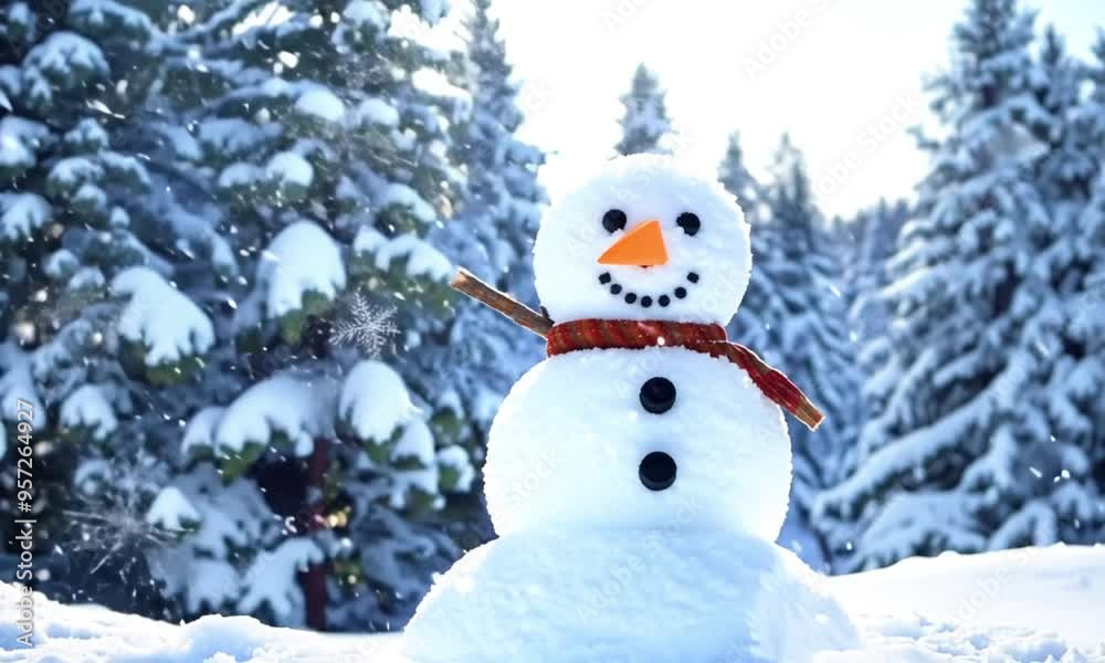 snowman in winter, trees background snowman in winter, trees background