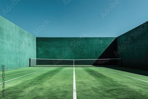 Wallpaper Mural Green Tennis Court with Blue Sky and Tall Walls Torontodigital.ca