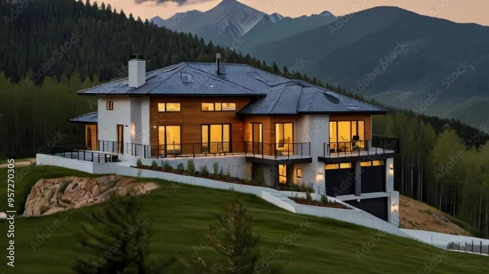 Single family big white house over blue sky