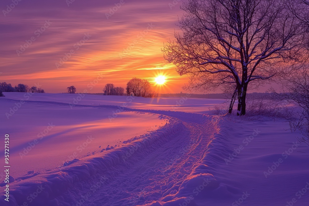 Twilight purple and sunset orange abstract landscape for a cozy Christmas scene. Twilight purple and sunset orange abstract landscape for a cozy Christmas scene.