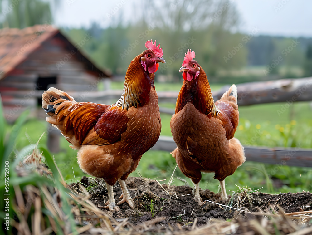 Fototapeta premium Live wings on a poultry farm, raising poultry. Neural network AI generated art