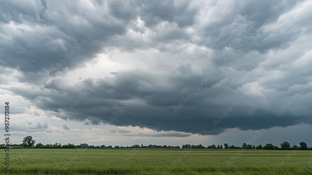 Obraz premium Cold front moving in with heavy clouds and wind, changing weather, turbulent atmosphere