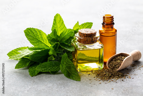 Bottle of mint essential oi...