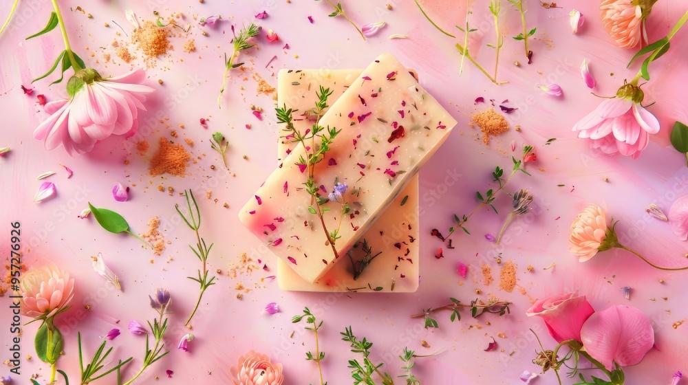 A collection of homemade soap bars with natural ingredients A collection of homemade soap bars with natural ingredients