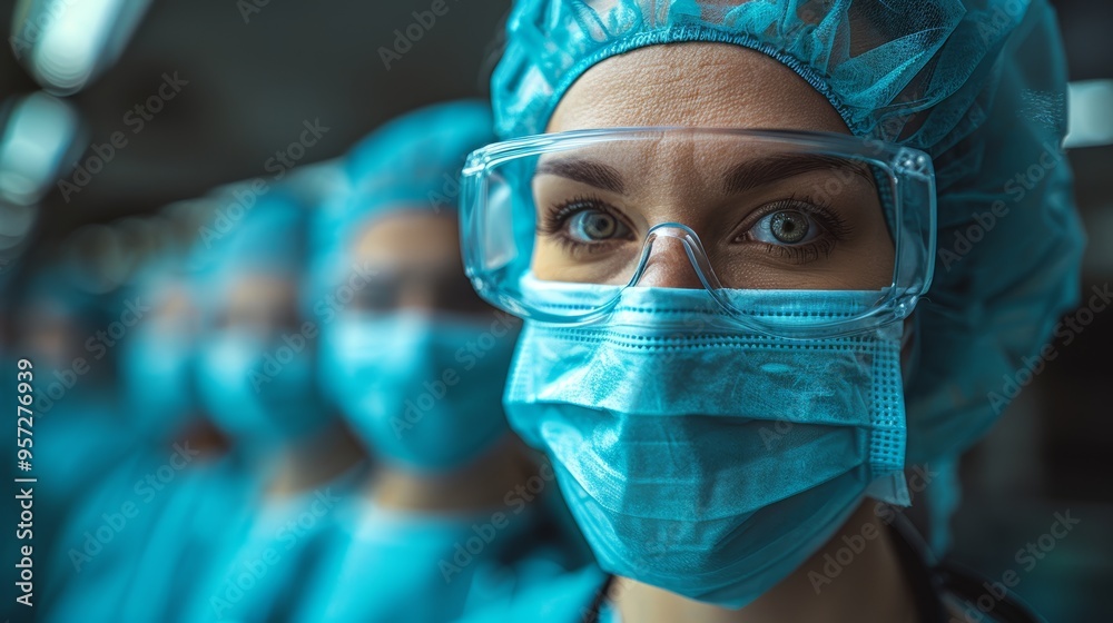 Healthcare professionals in surgical attire prepare for a procedure in a medical facility during the day Healthcare professionals in surgical attire prepare for a procedure in a medical facility during the day