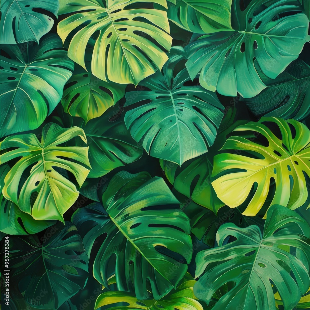 Lush Green Tropical Monstera Leaf Pattern Lush Green Tropical Monstera Leaf Pattern