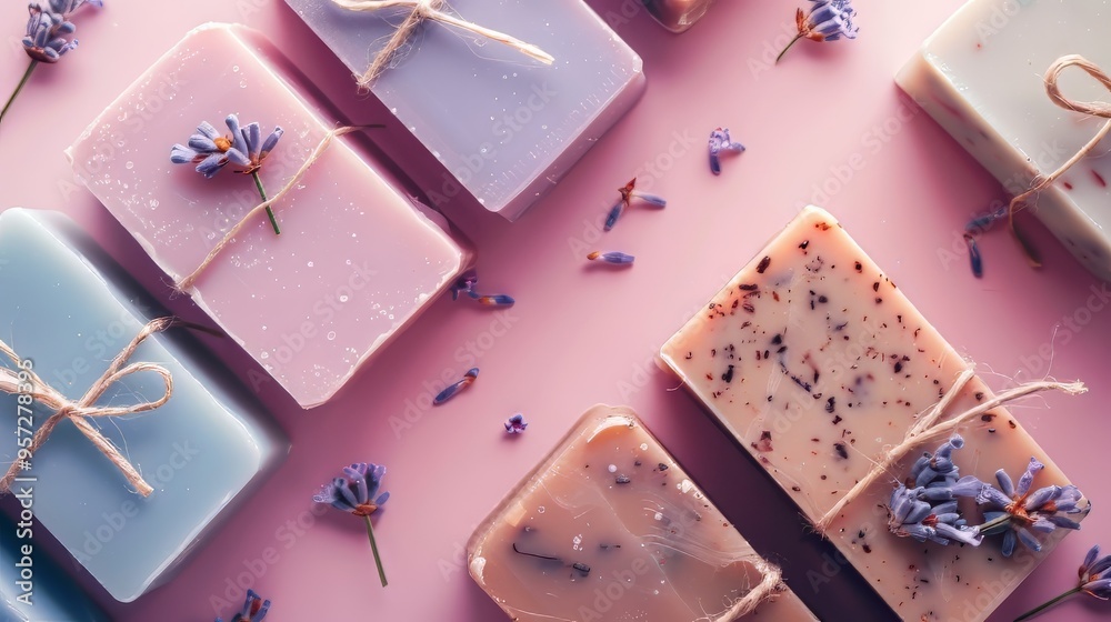 A collection of homemade soap bars with natural ingredients A collection of homemade soap bars with natural ingredients