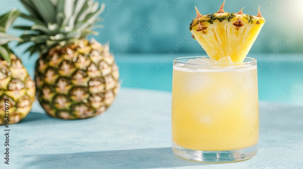 Refreshing tropical cocktail with pineapple garnish, perfect for summer vibes by the poolside. Refreshing tropical cocktail with pineapple garnish, perfect for summer vibes by the poolside.