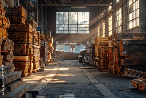 Wallpaper Mural Large scale lumber storage warehouse stocked with wood planks Torontodigital.ca