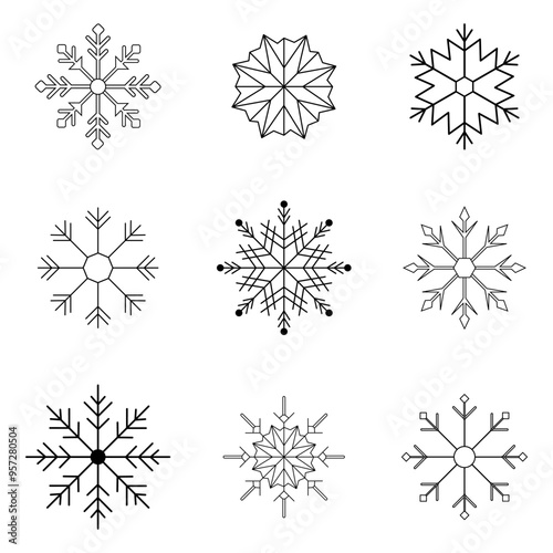 Icon set of snowflake. Editable vector pictograms isolated on a white background. Trendy outline symbols for mobile apps and website design. Premium pack of icons in trendy line style.