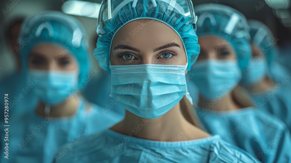 Medical professionals in surgical attire focus on patient care in a modern healthcare environment during a busy day Medical professionals in surgical attire focus on patient care in a modern healthcare environment during a busy day