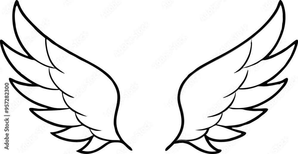 Naklejka premium Simple Black and White Illustration of Angel Wings Symbolizing Freedom and Spirituality