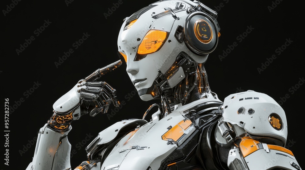 Futuristic robot character design concept with intricate details set against a dark background ideal for mobile and desktop wallpaper Futuristic robot character design concept with intricate details set against a dark background ideal for mobile and desktop wallpaper