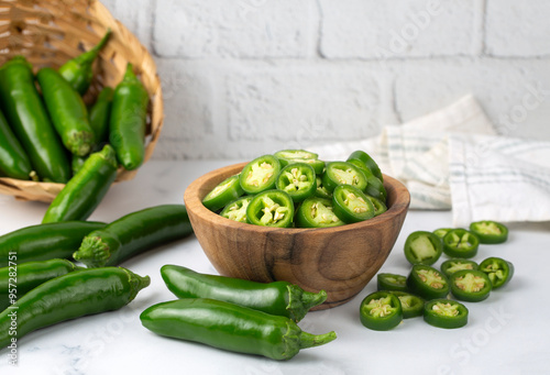 Sliced jalapeno pepper in w...