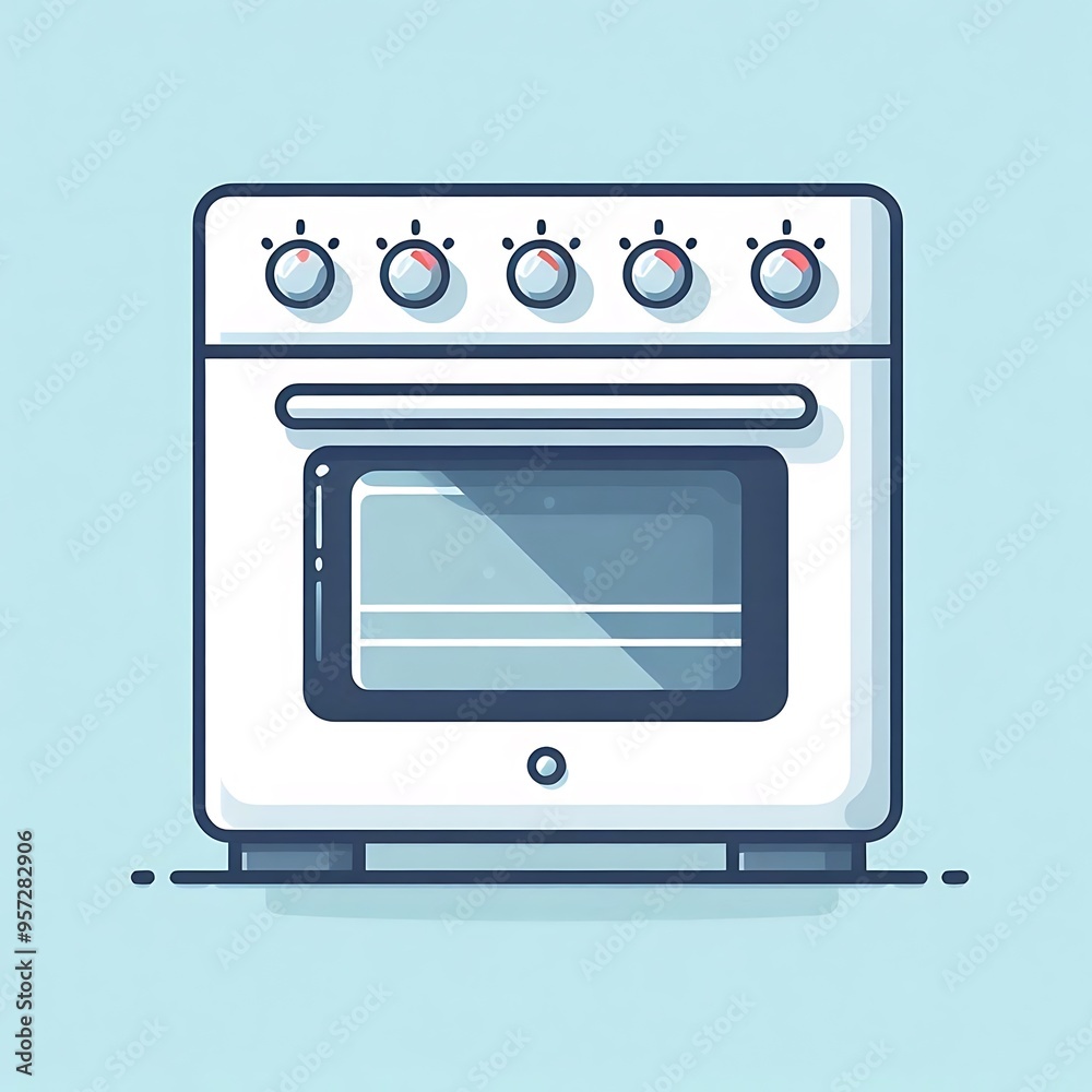 Fototapeta premium A flat illustration vector image of an electric oven with a door and control knobs, placed on a solid white background.