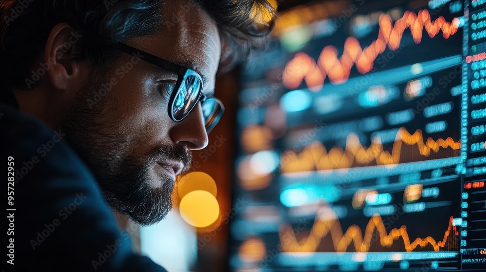 A close-up of a financial analyst reviewing stock market data on a computer screen A close-up of a financial analyst reviewing stock market data on a computer screen