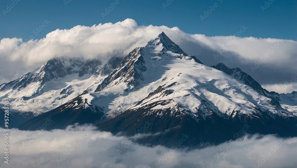Snow-Capped Mountain Range Emerging Through the Clouds Snow-Capped Mountain Range Emerging Through the Clouds