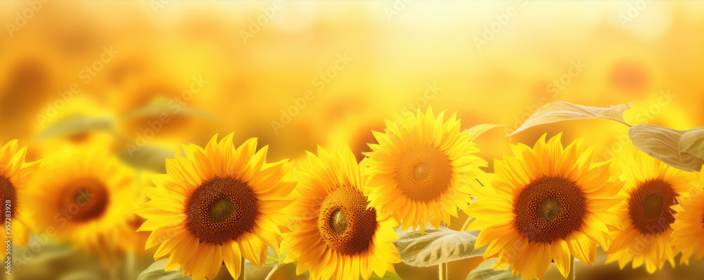 Yellow sunflower against sunflowers background. Yellow sunflower against sunflowers background.