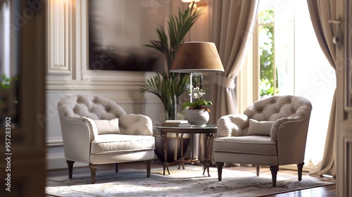 A cozy sitting area with stylish furniture and elegant decor, captured in HD