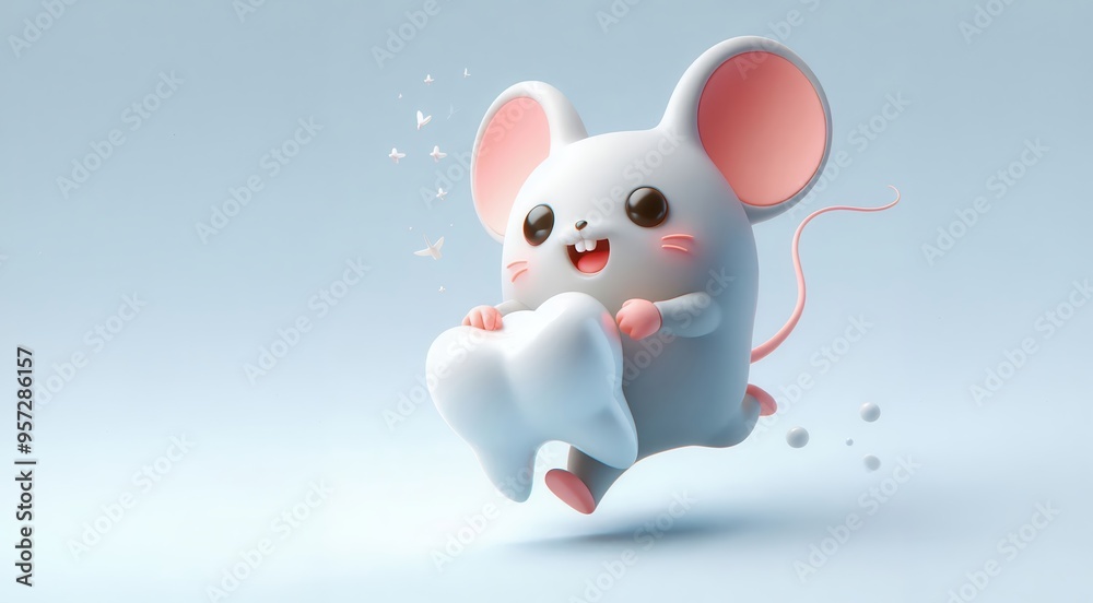 A cheerful cartoon mouse joyfully carries a shiny tooth, symbolizing childhood milestones and dental health. A cheerful cartoon mouse joyfully carries a shiny tooth, symbolizing childhood milestones and dental health.