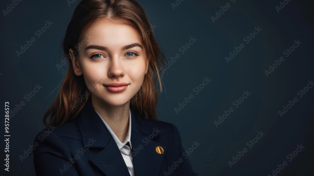 Professional Portrait of a Confident Young Woman in Business Attire with Dark Background Professional Portrait of a Confident Young Woman in Business Attire with Dark Background