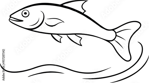 Canvas Print Black and White Line Drawing of Jumping Fish