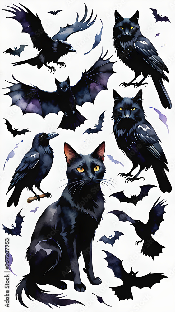 Witch Familiars: Create Spooky Black Cats, Ravens & Bats Surrounding Mysterious Witch Witch Familiars: Create Spooky Black Cats, Ravens & Bats Surrounding Mysterious Witch