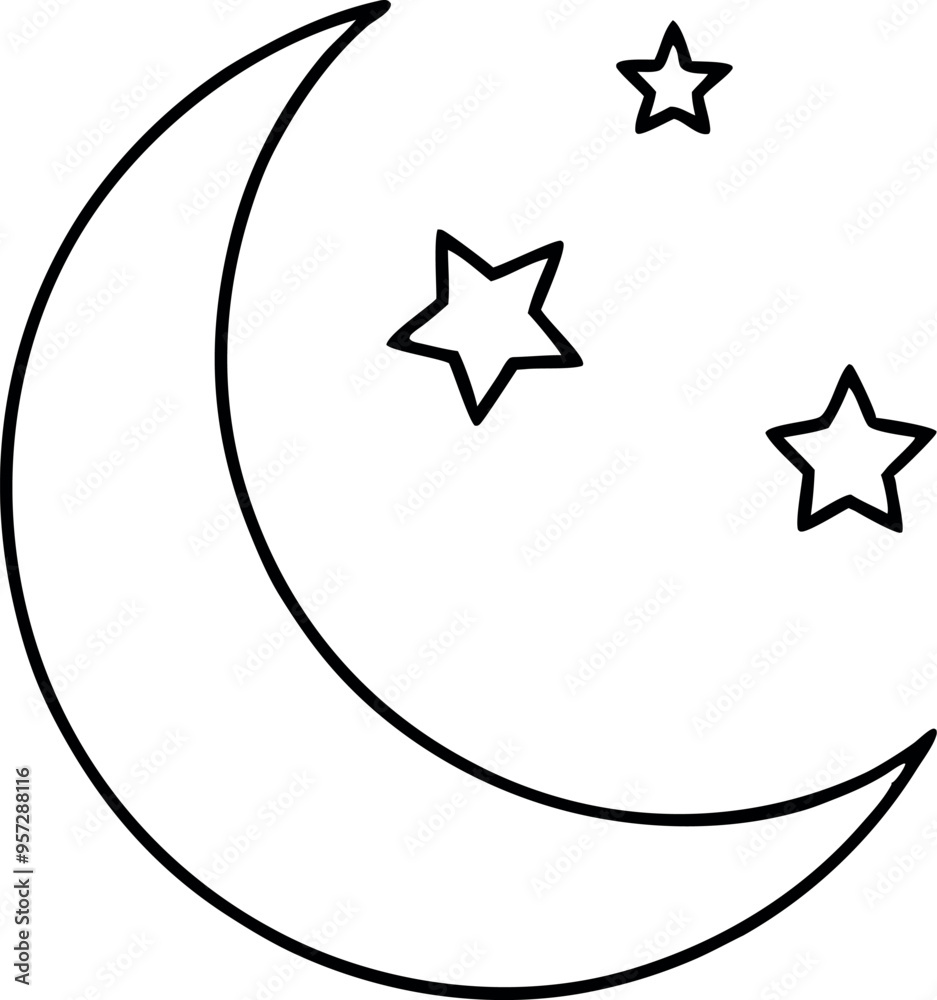 Minimalist Moon and Stars Line Art Illustration Minimalist Moon and Stars Line Art Illustration