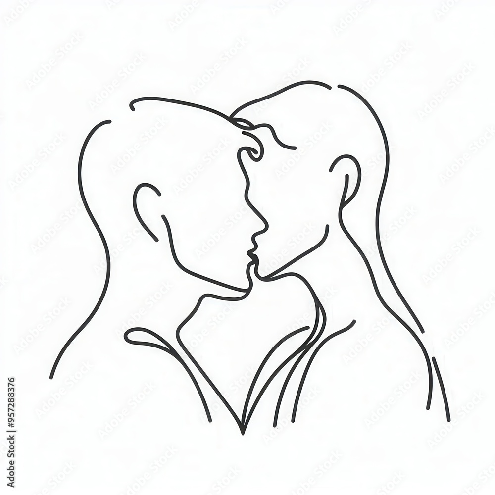 Elegant line art depicting a couple about to kiss, symbolizing love, intimacy, and connection. Perfect for romantic themes in marketing and design. Elegant line art depicting a couple about to kiss, symbolizing love, intimacy, and connection. Perfect for romantic themes in marketing and design.