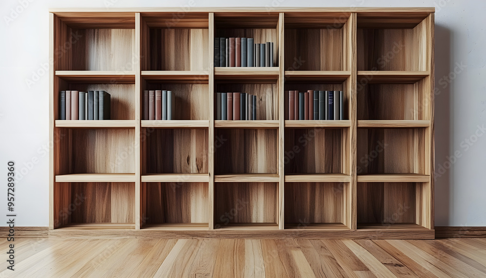 blank wooden bookshelf 3d rendering blank wooden bookshelf 3d rendering