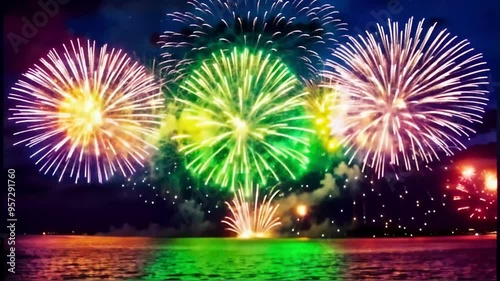 2025 text fireworks over the river - Generative AI