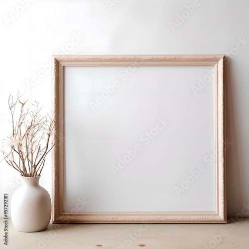 Blank white canvas in frame for mockups, posters and art illustrations, to display your artwork