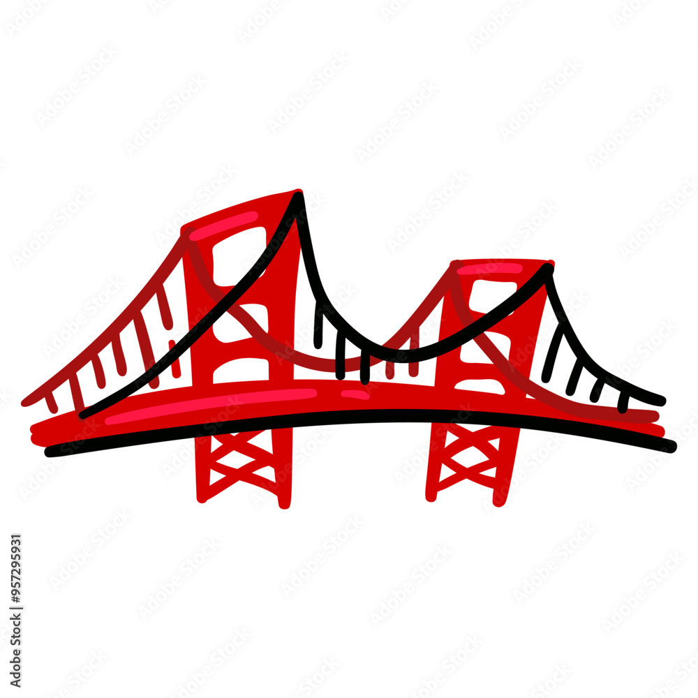 Obraz premium Red bridge isolated on white background. Golden gate. Symbol of the USA