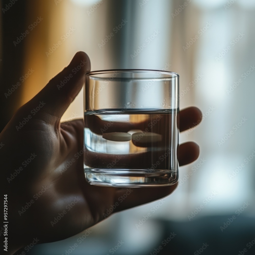 A person taking daily medication with a glass of water A person taking daily medication with a glass of water