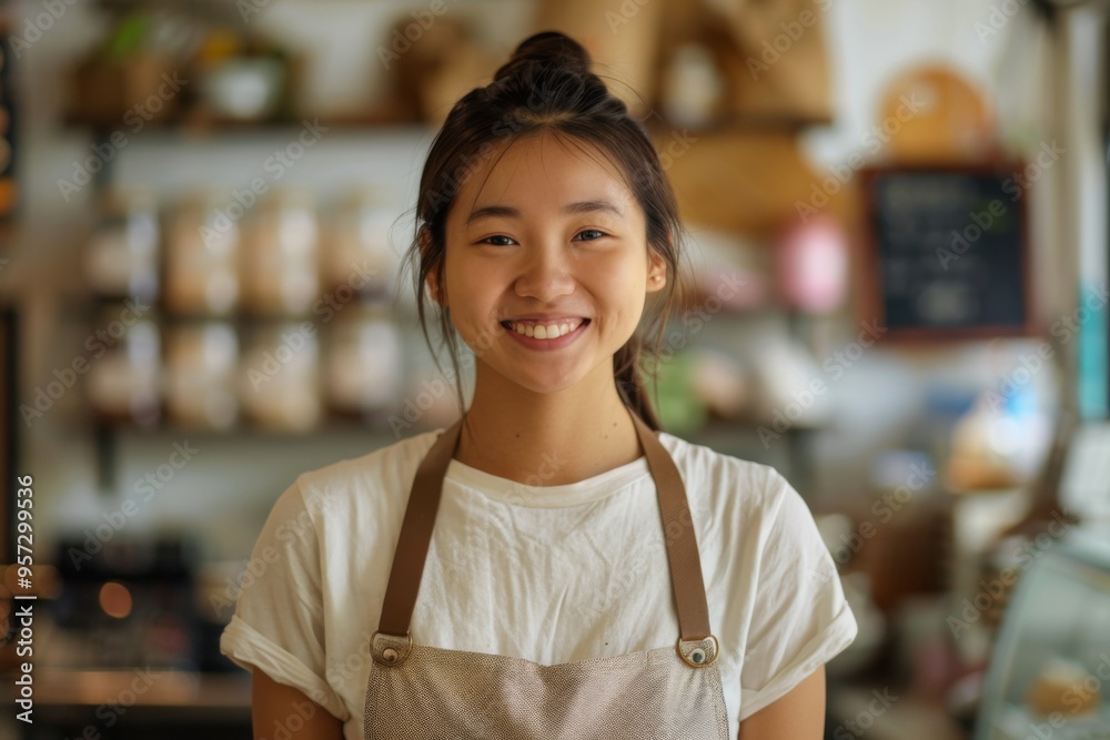 Portrait of a smiling young Asian woman small business owner Portrait of a smiling young Asian woman small business owner