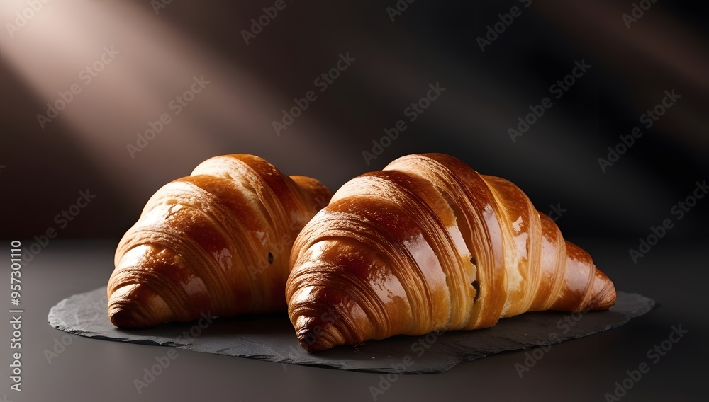 delicious croisant bread with dark blur background and good light delicious croisant bread with dark blur background and good light