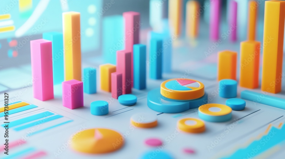 Data analysis process, abstract charts and graphs, 3D illustration Data analysis process, abstract charts and graphs, 3D illustration