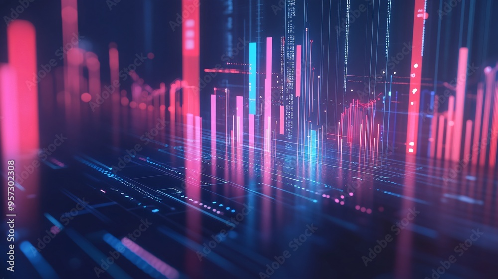 Investment analysis, sleek digital graphs with financial icons, 3D illustration Investment analysis, sleek digital graphs with financial icons, 3D illustration