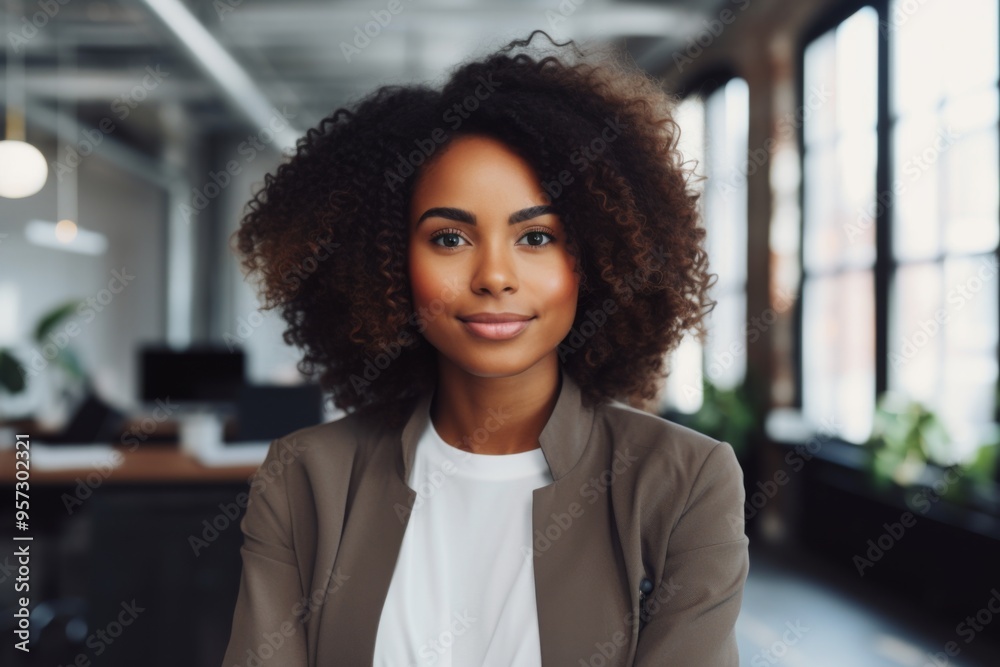 Smiling portrait of a young hipster woman in office Smiling portrait of a young hipster woman in office