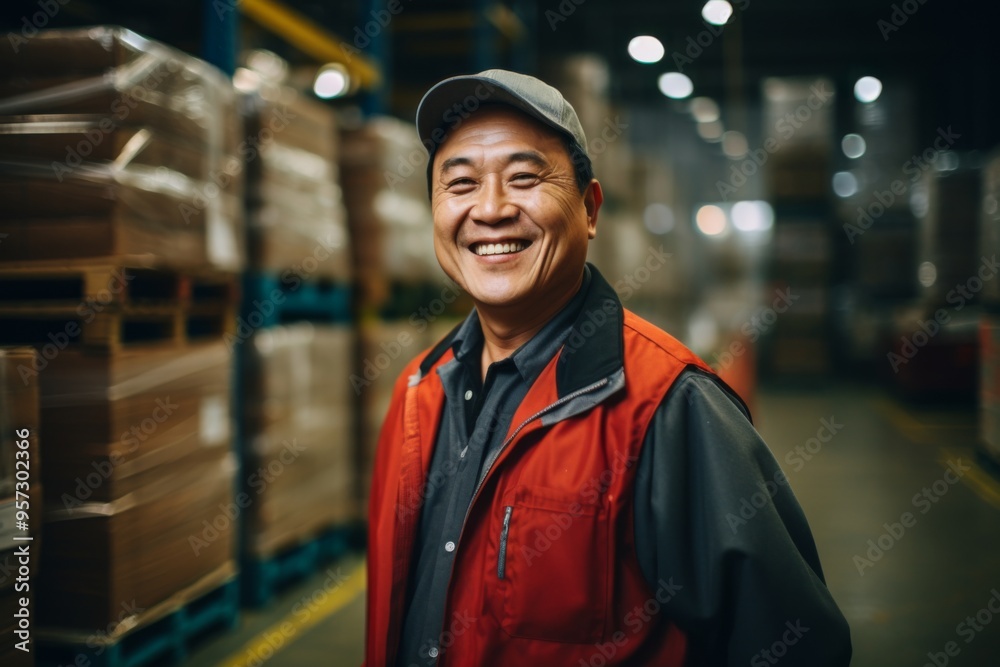 Portrait of a smiling middle aged male warehouse worker Portrait of a smiling middle aged male warehouse worker