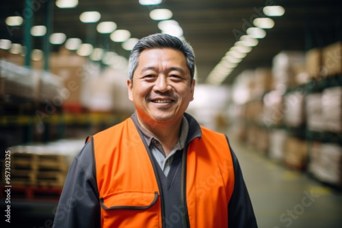 Portrait of a smiling middle aged male warehouse worker