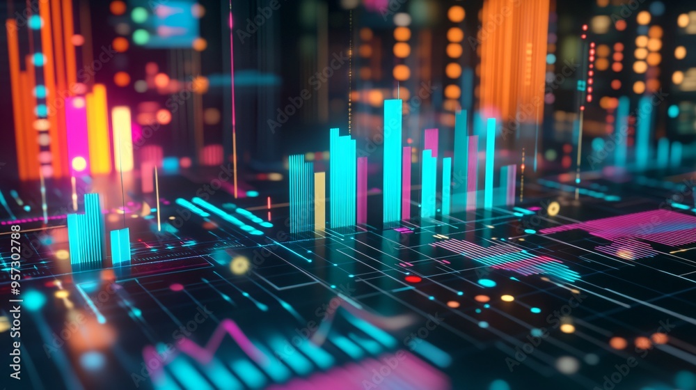 Marketing analysis, creative visuals with detailed data, 3D illustration